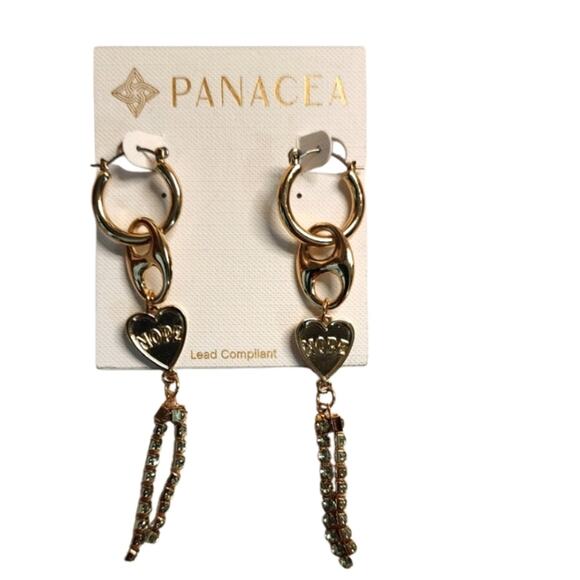PANACEA Gold Tone Drop Hoops Earrings New - Picture 1 of 5